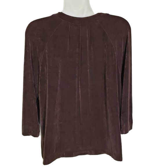 Laura Ashley Womens Cardigan Small Brown Stretch Knit Slinky 1 Button 3/4 Sleeve - Picture 2 of 8